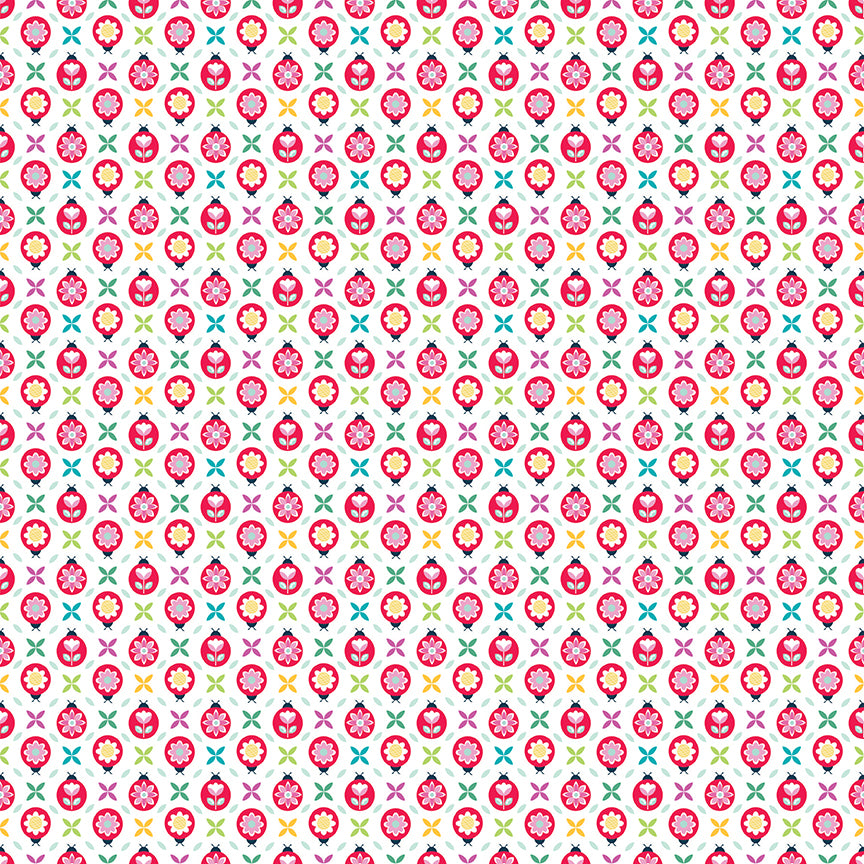 Chasing Rainbows Cute as a Bug White (1/2 Yard)
