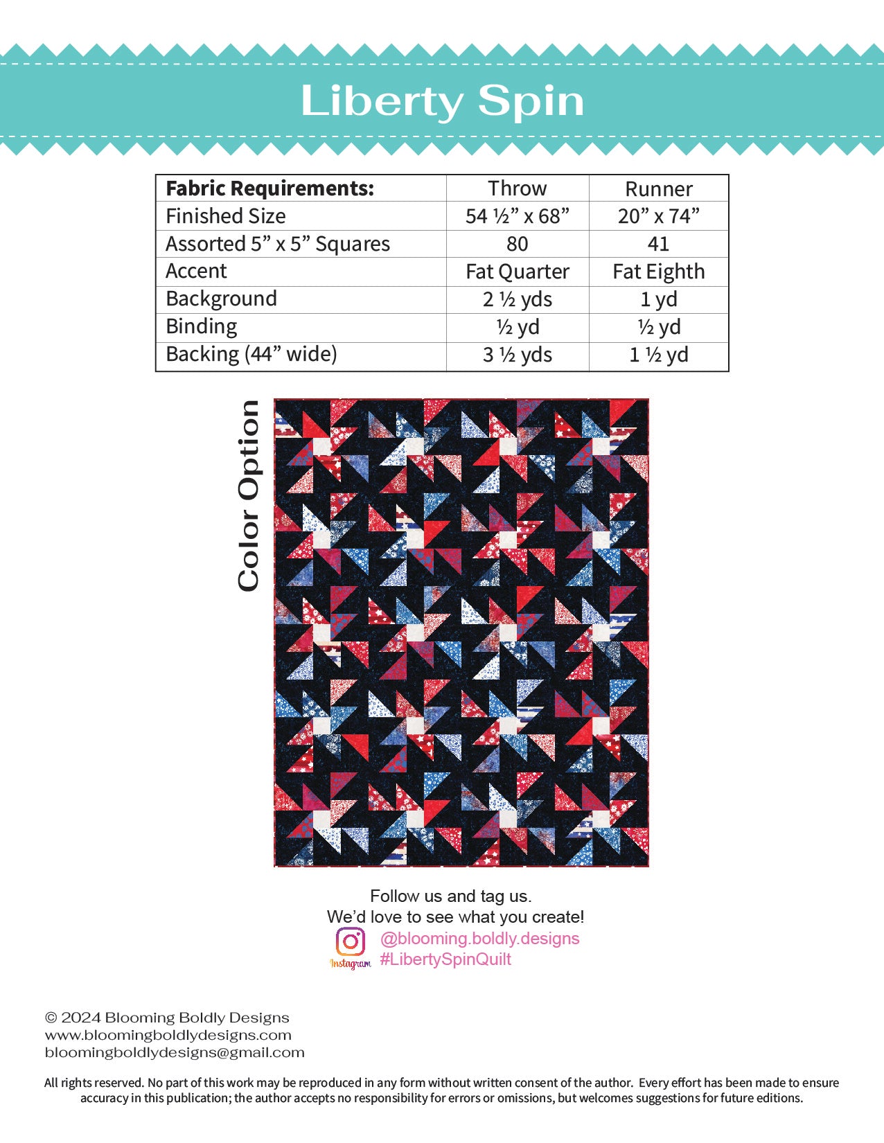 Digital Download - Liberty Spin Quilt & Runner Pattern