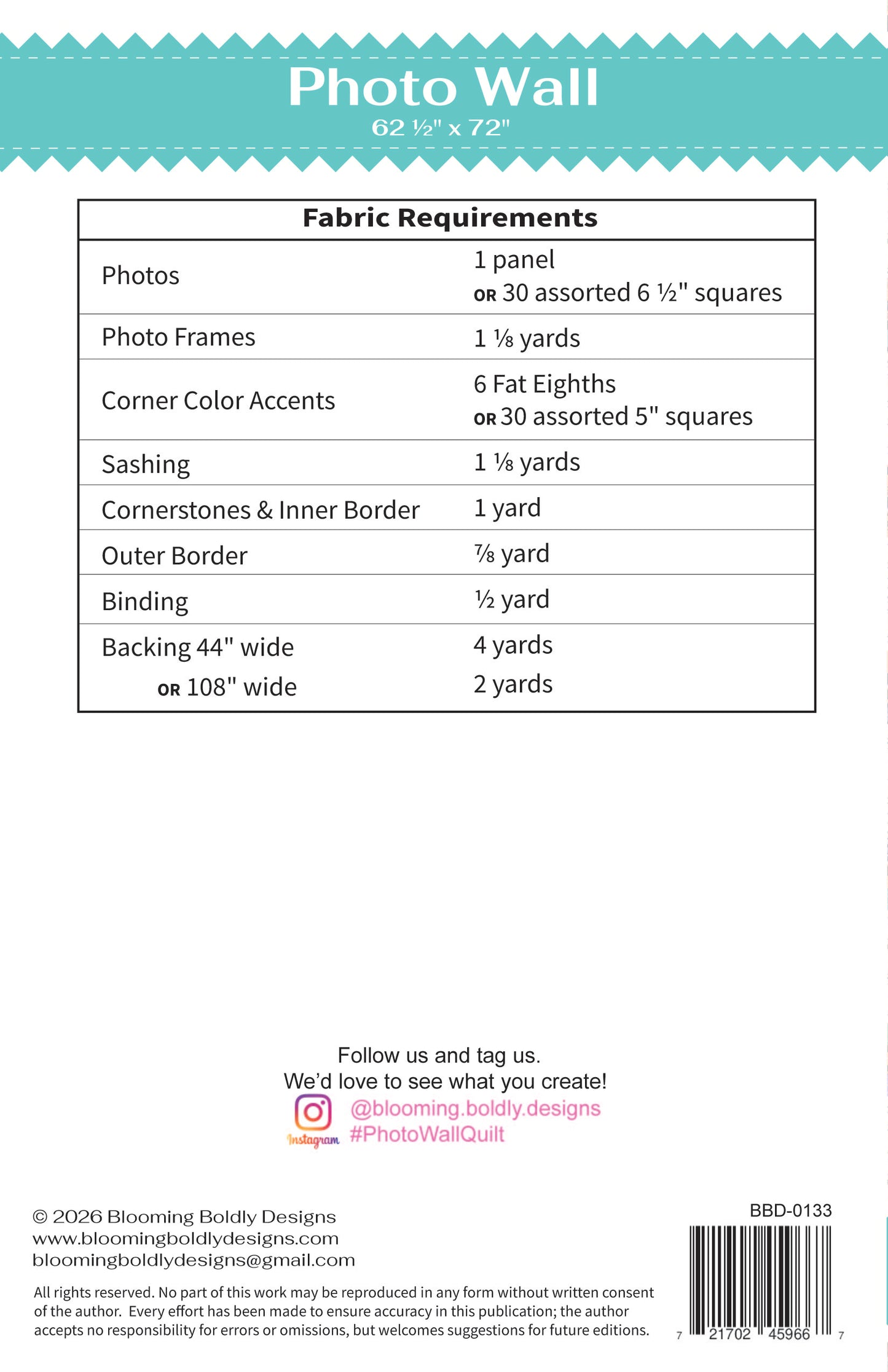 Photo Wall Quilt Pattern