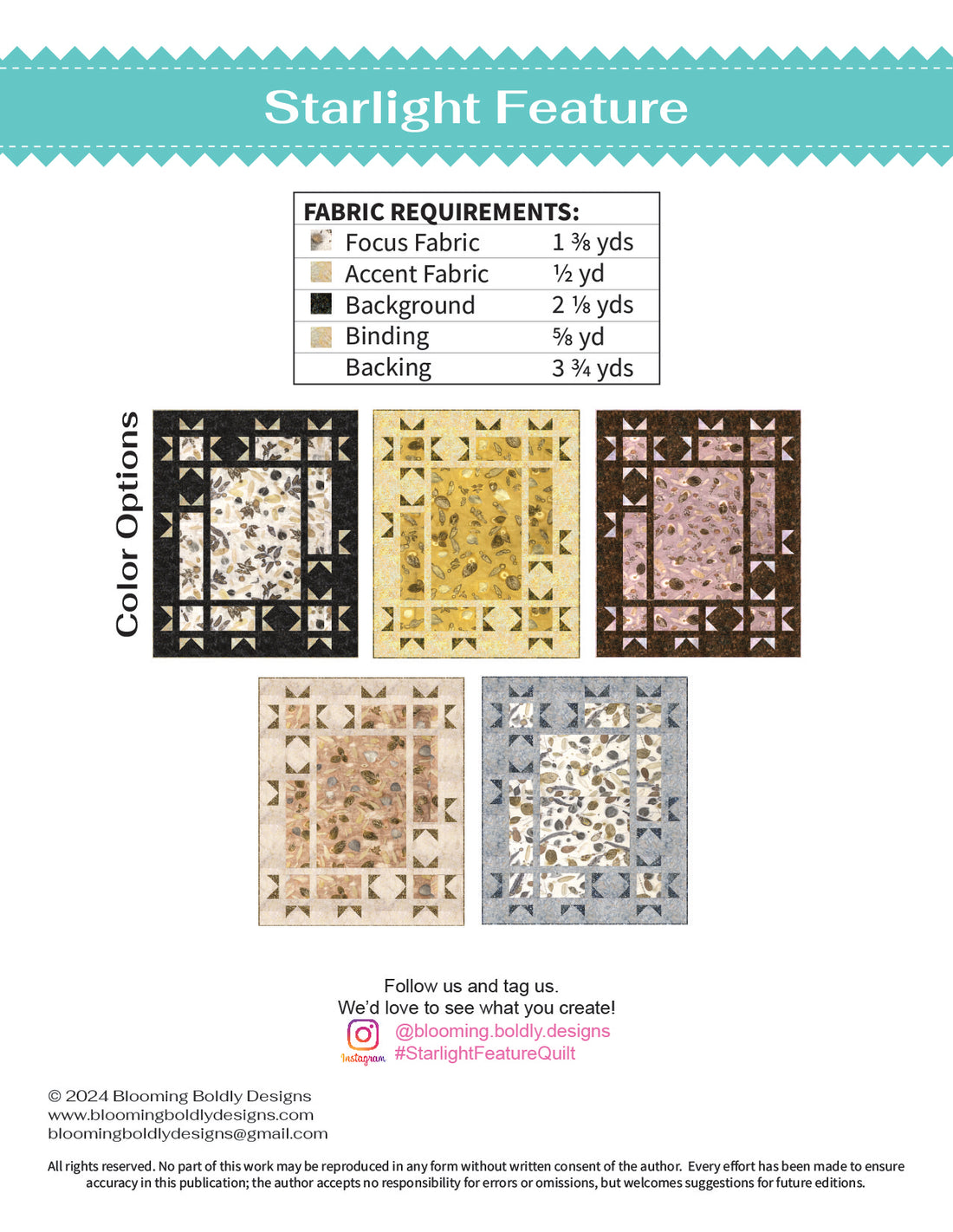 Digital Download - Starlight Feature Quilt Pattern – Blooming Boldly ...