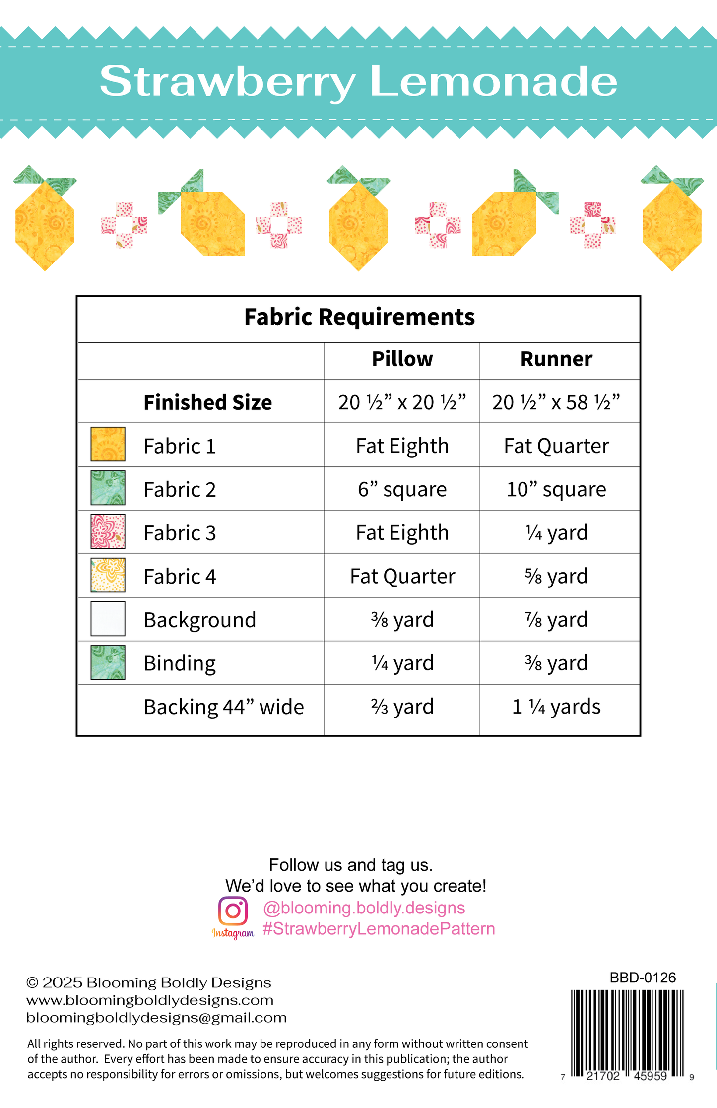 Strawberry Lemonade Runner and Pillow Pattern